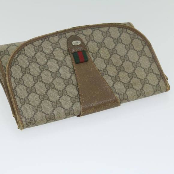 GUCCI GG Canvas Web Sherry Line Clutch Bag PVC Beige Green Red Auth 64005 - Picture 5 of 16